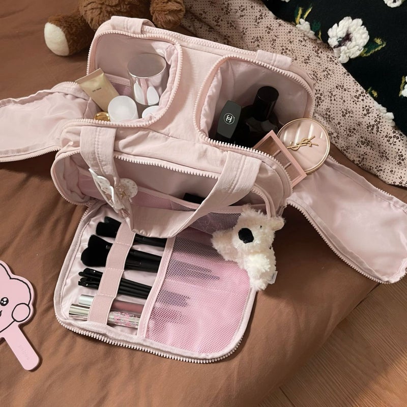 Double Wide Opening And Large Capacity! Fluffy Cosmetic Bag For Women Classy Travel Portable Toiletry Cosmetics Bag - Image 2